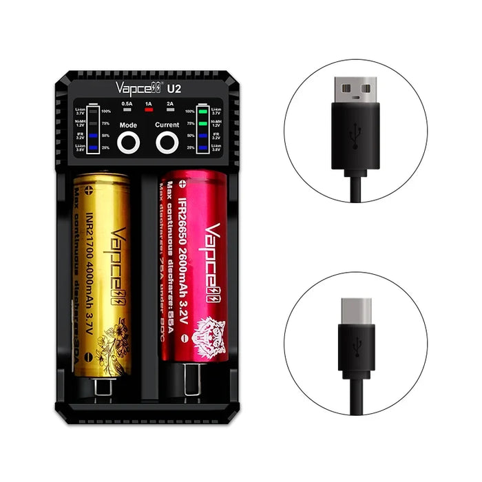 Vapcell U2 smart USB-miniladdare på 2 A