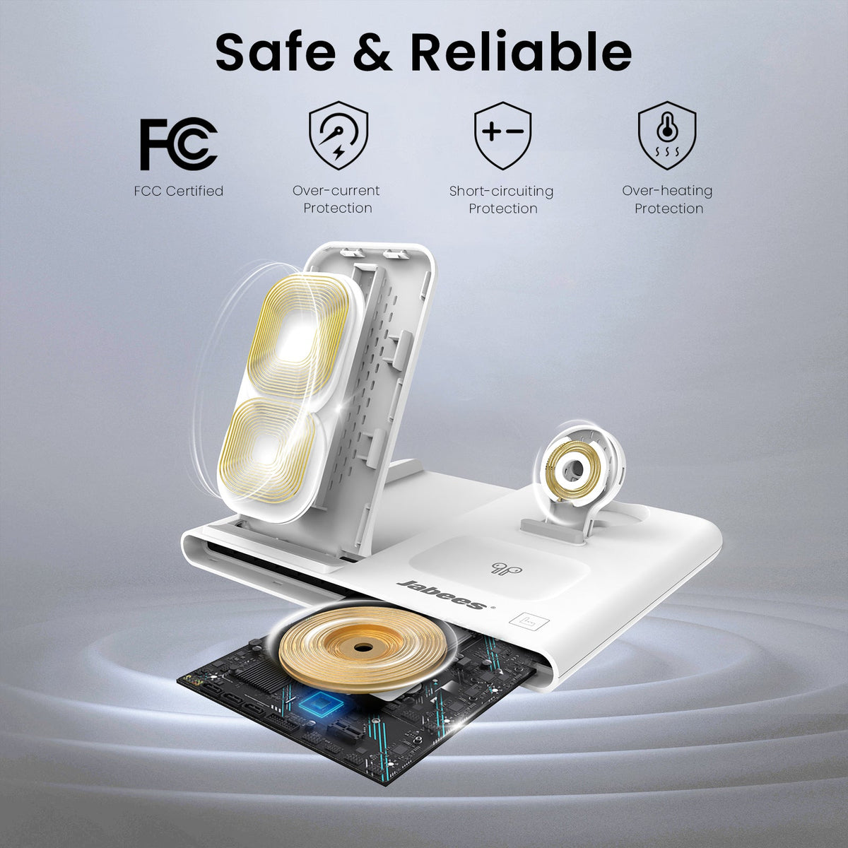 Chargeur sans fil pliable 4 en 1 Jabees PowerGlow avec lumière LED
