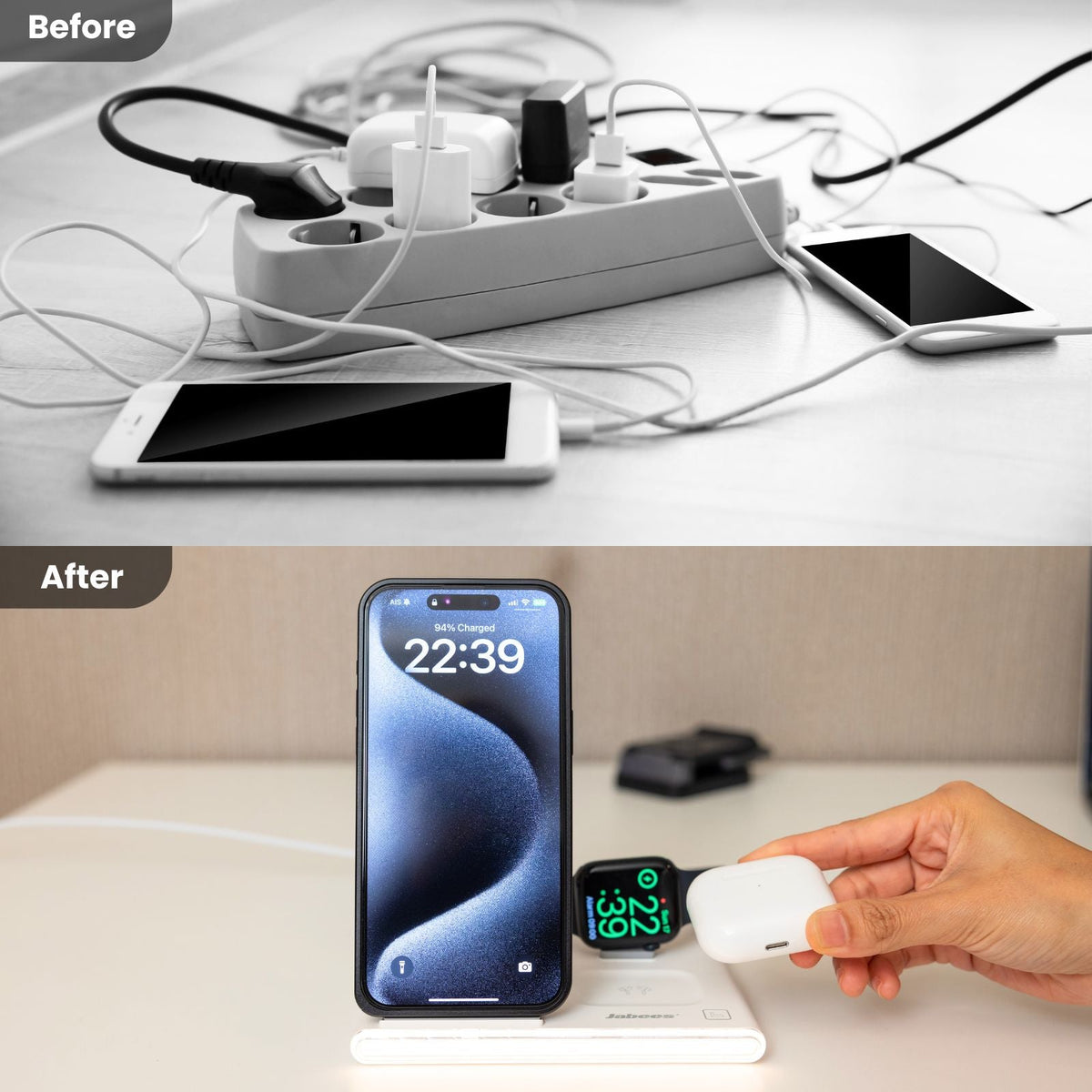 Chargeur sans fil pliable 4 en 1 Jabees PowerGlow avec lumière LED