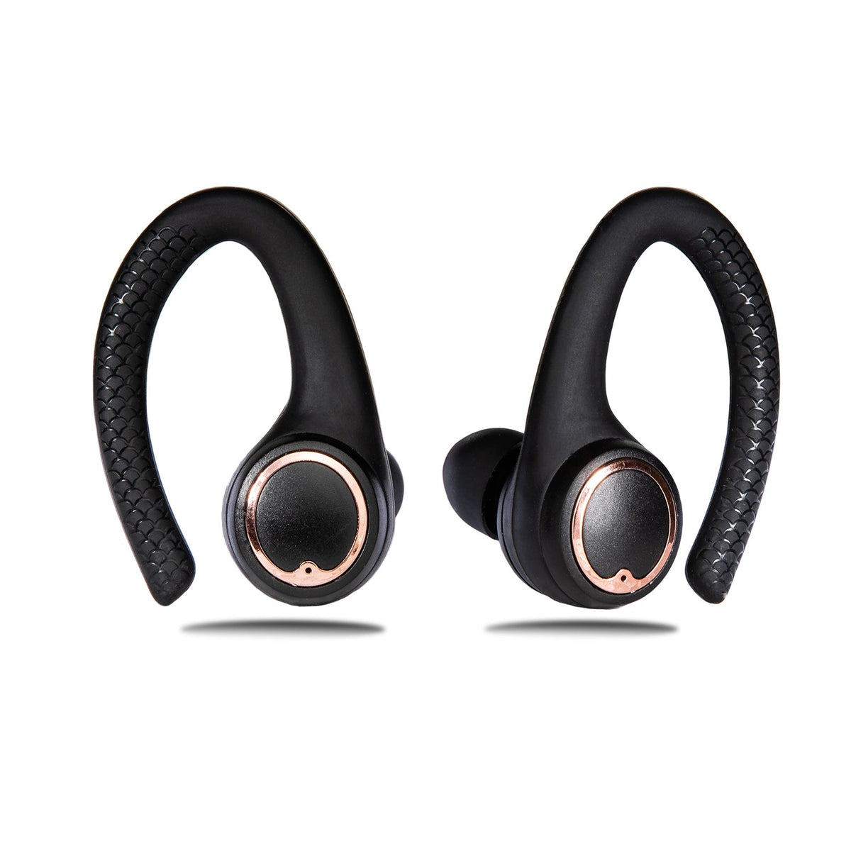 Matte black and rose gold AIR Active 2.0 sports earbuds