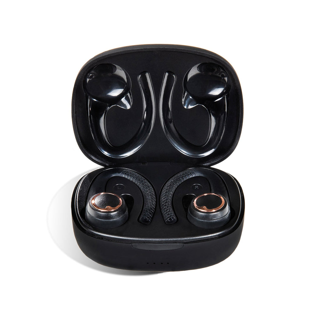 Matte black and rose gold AIR Active 2.0 sports earbuds