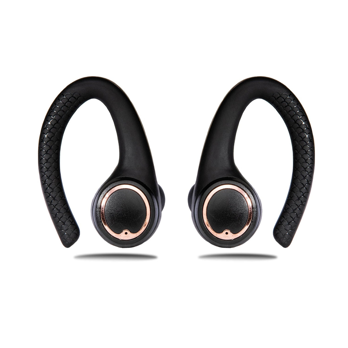 Matte black and rose gold AIR Active 2.0 sports earbuds