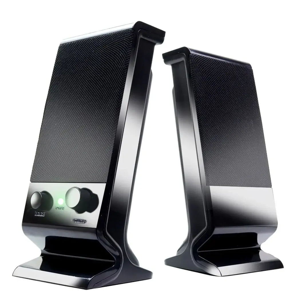 Black compact USB laptop speakers with volume control