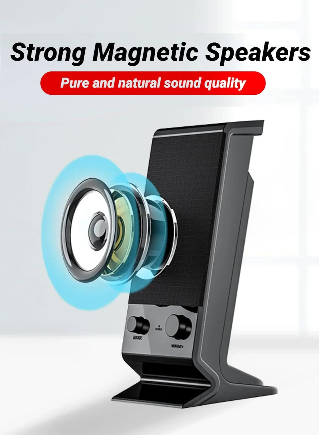 Black compact USB laptop speakers with volume control