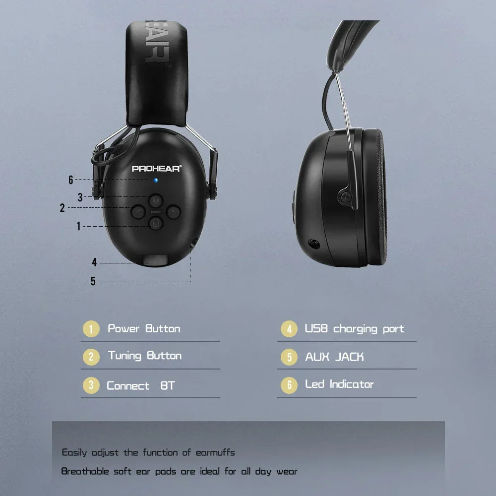 Casque antibruit électronique Bluetooth de protection auditive, noir