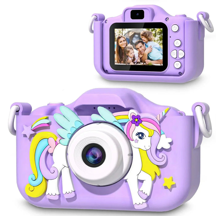 Mini cámara infantil con diseño de unicornio, Full HD 1080p y pantalla de 2 pulgadas