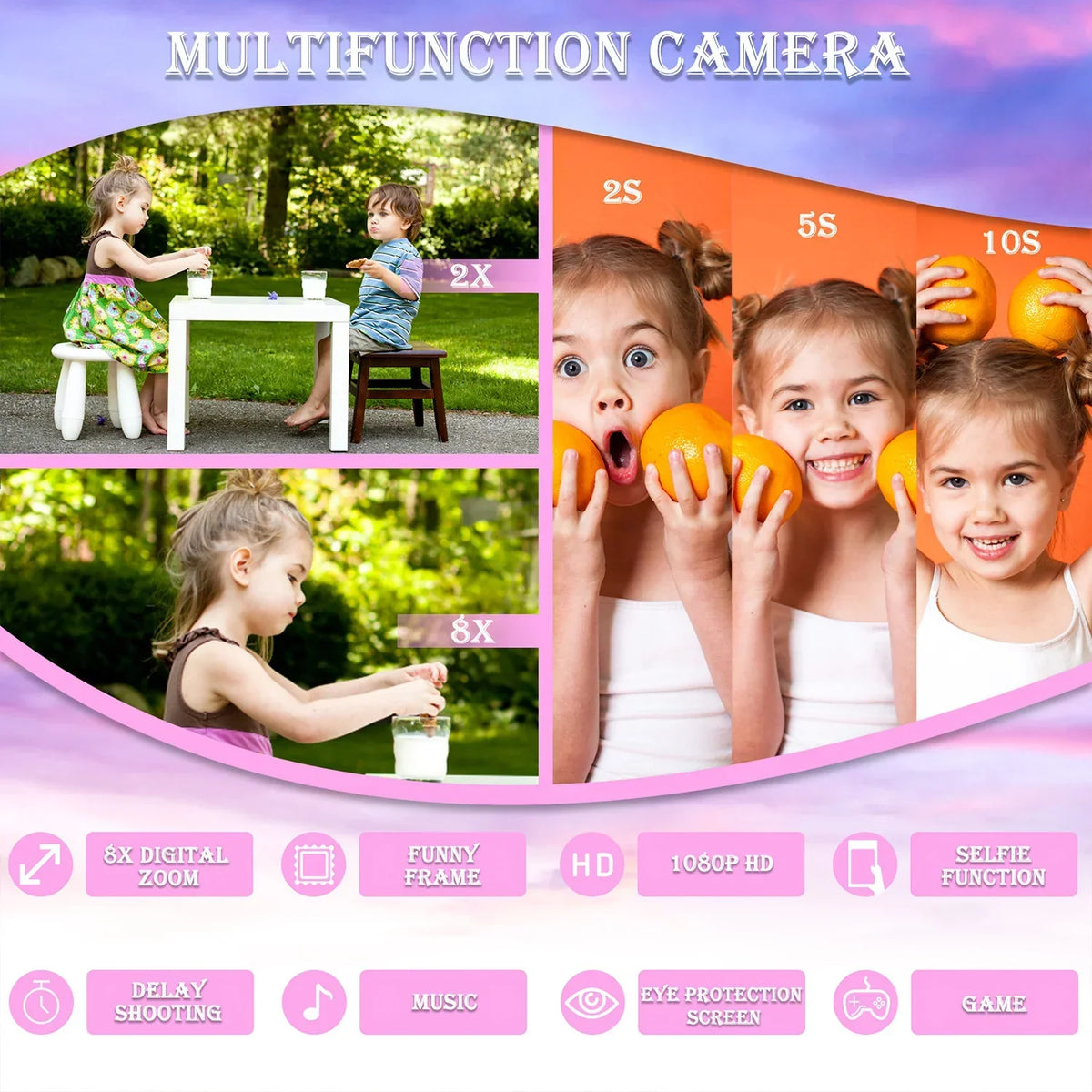Unicorn-design children's mini camera with Full HD 1080p and 2-inch screen