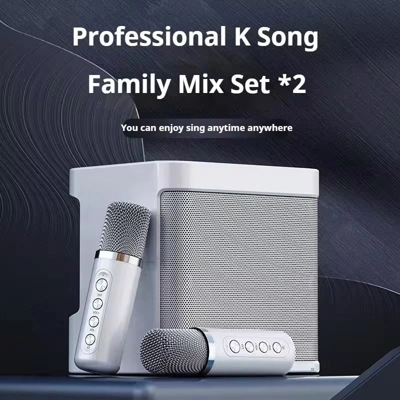 Bärbar karaokehögtalare med två mikrofoner, vit