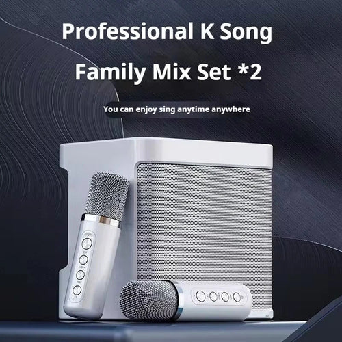 Bärbar karaokehögtalare med två mikrofoner, vit