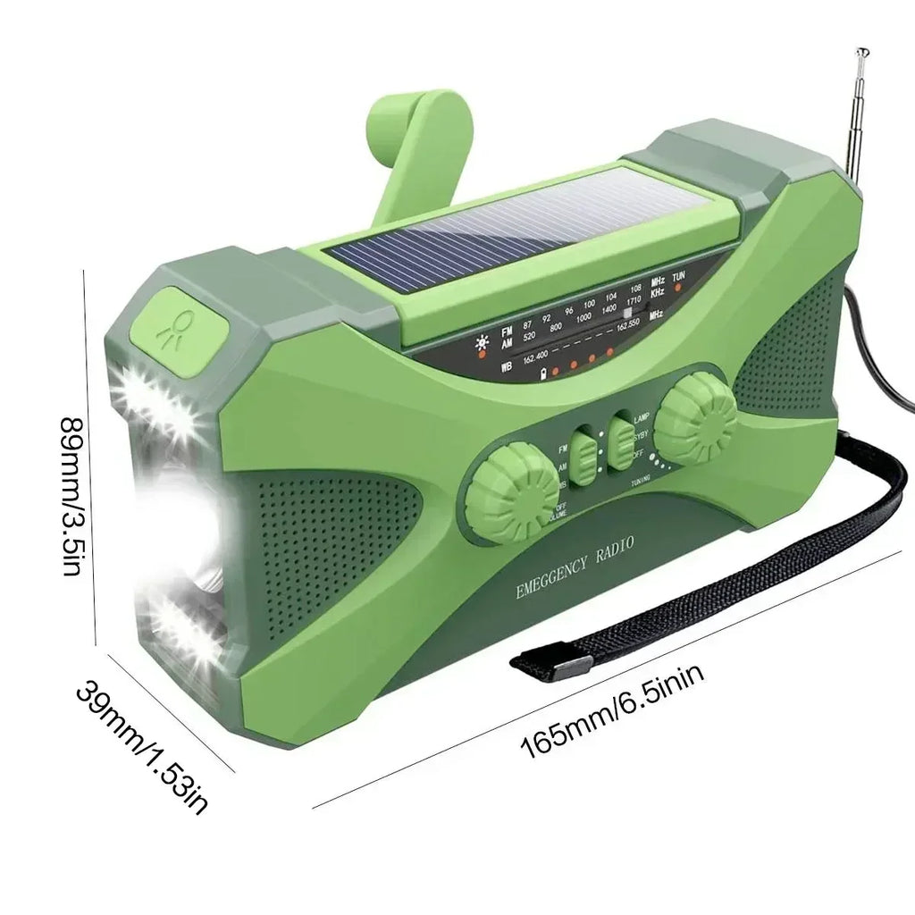 Green solar hand-crank emergency radio