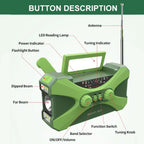 Green solar hand-crank emergency radio