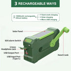 Green solar hand-crank emergency radio