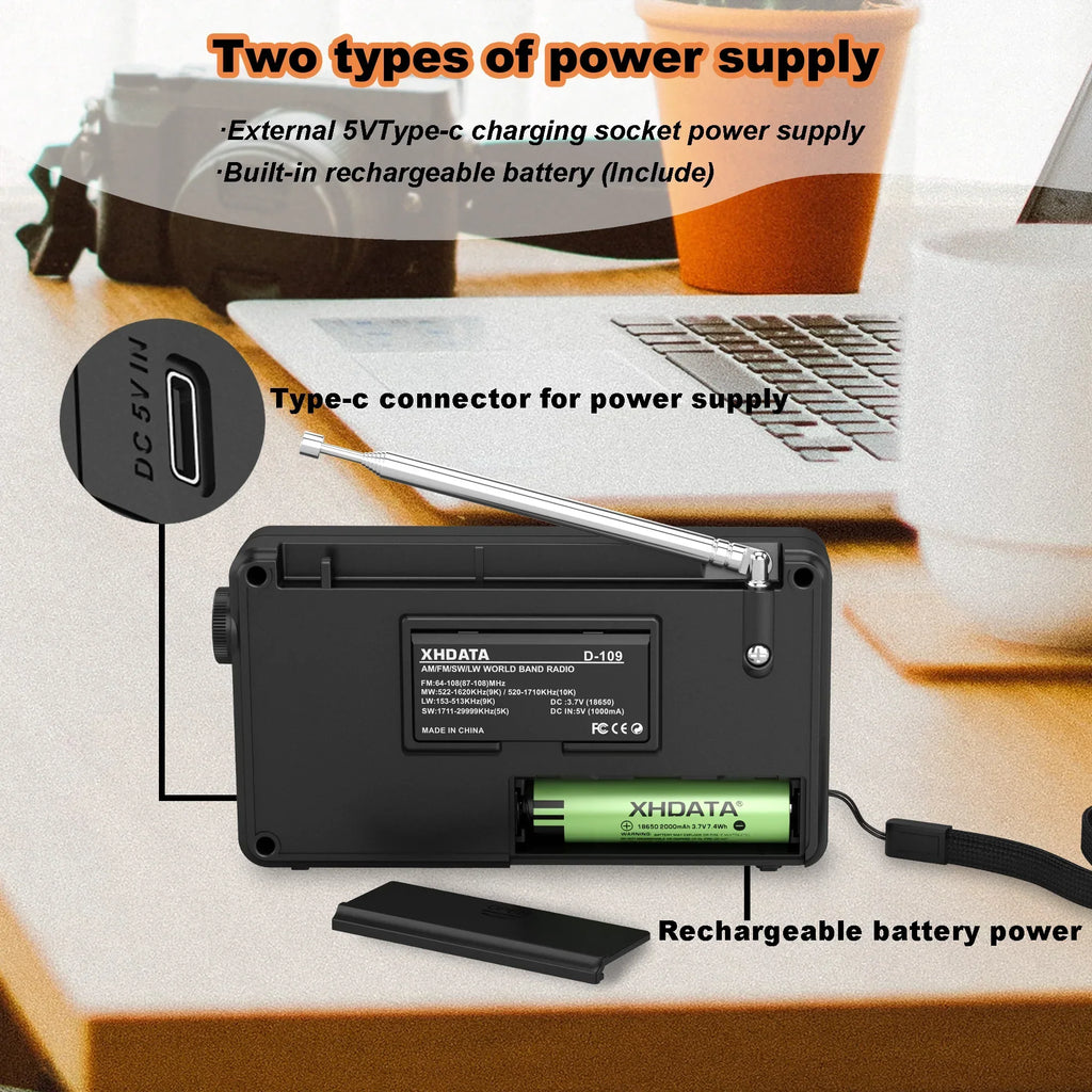Radio numérique stéréo portable, noire