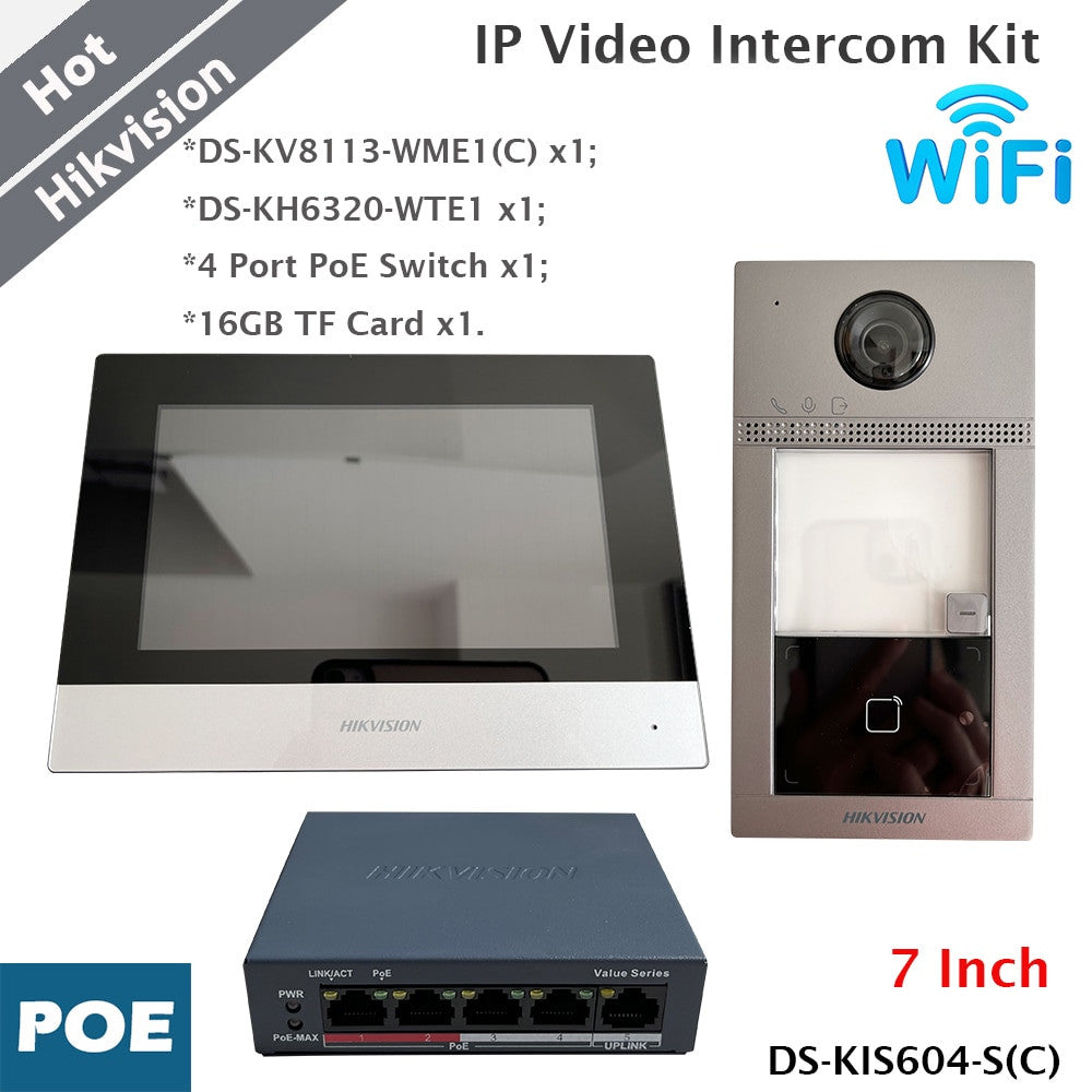 Kit visiophone IP Wi-Fi Hikvision avec moniteur de 7 pouces DS-KIS604-S(C)