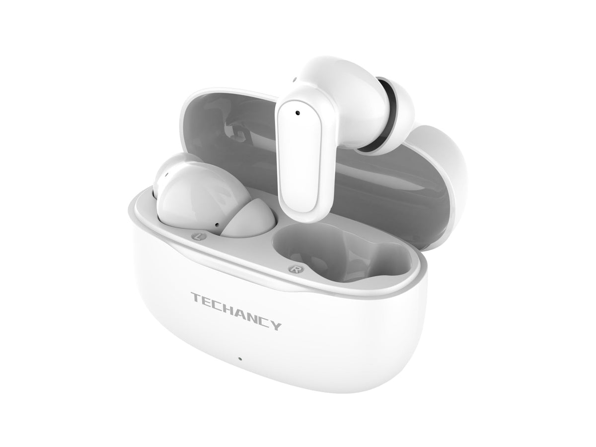 Techancy TWS KP2715 Bluetooth 5.4-hörlurar med HD-mikrofon, vita