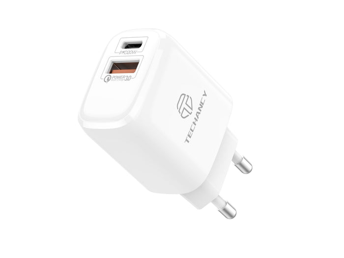 Vit Techancy TA2801-laddare på 20 W med PD-snabbladdning och QC 3.0