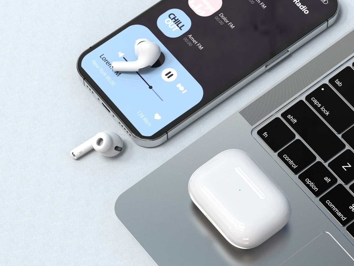 Techancy TWS KP2708 Bluetooth 5.3-hörlurar, vita, upp till 5 timmars speltid