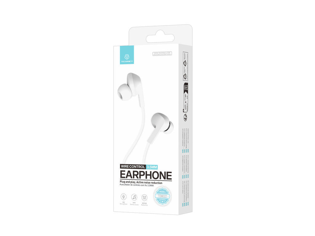 Techancy Auricular Com Fios Branco TD8022 , Microfone Integrado, 3,5 Mm, Compatível Com Smartphones E Tablets-2