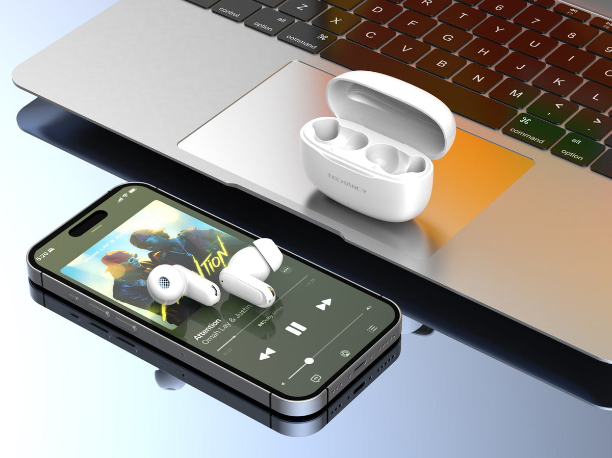 Techancy TWS KP2715 Bluetooth 5.4-hörlurar med HD-mikrofon, vita