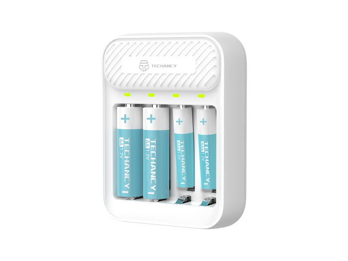 Techancy MM5420 batteriladdare med 4 fack för 1,2 V AA/AAA Ni-MH med LED, vit