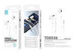 Techancy Auricular Com Fios Branco TD8036 , Microfone Integrado, 3,5 Mm, Compatível Com Smartphones E Tablets-4