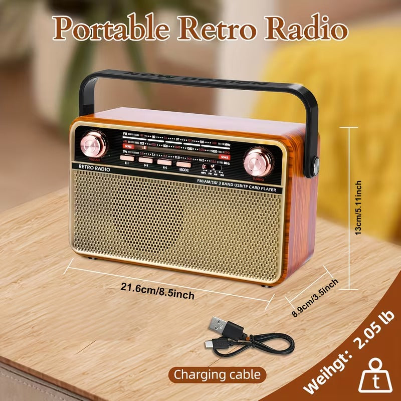 Bärbar radio AM/FM/SW med USB, TF och AUX