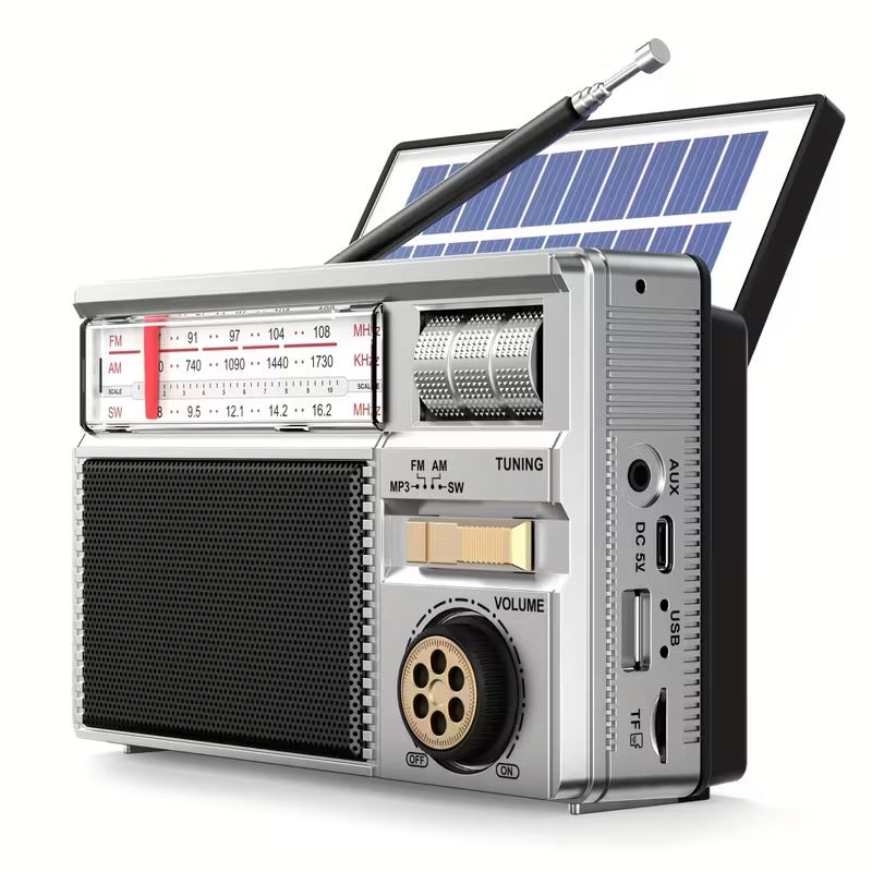 Multifunktionell bärbar radio FM/AM/Bluetooth/solcell